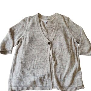 J Jill Marled Knit Cardigan Sweater Set Grey Pink Twin Set Women's‎ XL Petite